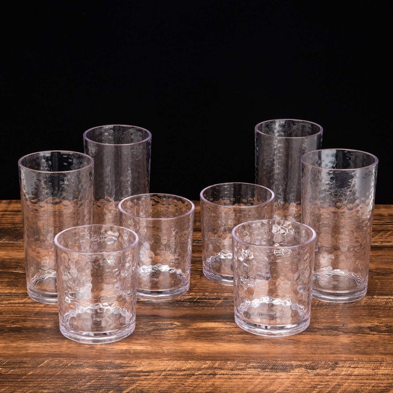 KX-WARE 14-ounce Acrylic Glasses Plastic Tumbler, set of 12 Clear | Hammered Style, Dishwasher Safe, BPA Free - Image 4